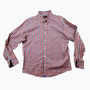 UNTUCKit Men's Large Red Blue Check Button Front Shirt Cotton